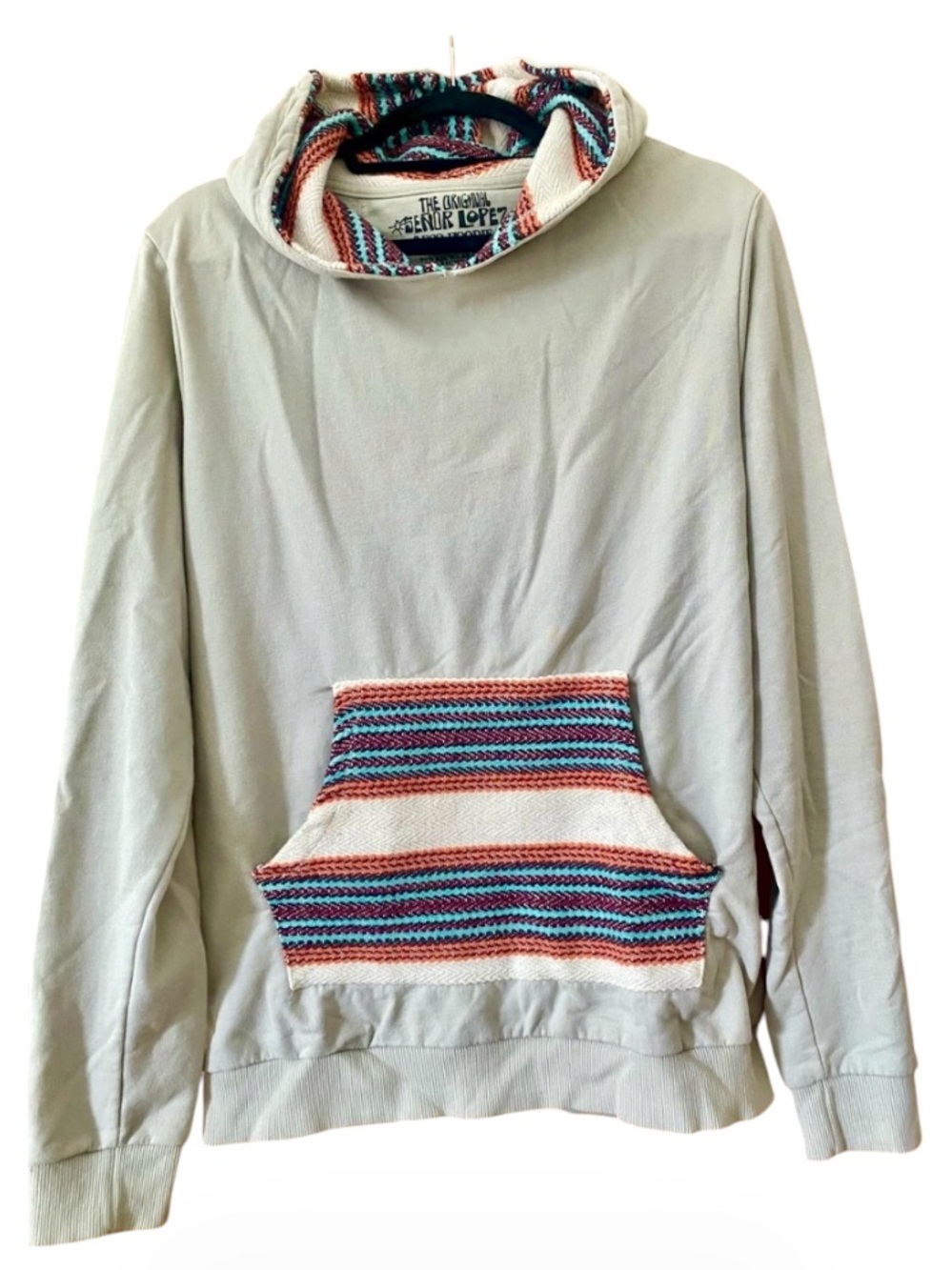Senor Lopez Eco Hoodie Gray Baja Southwestern Pullover Men’s Large
